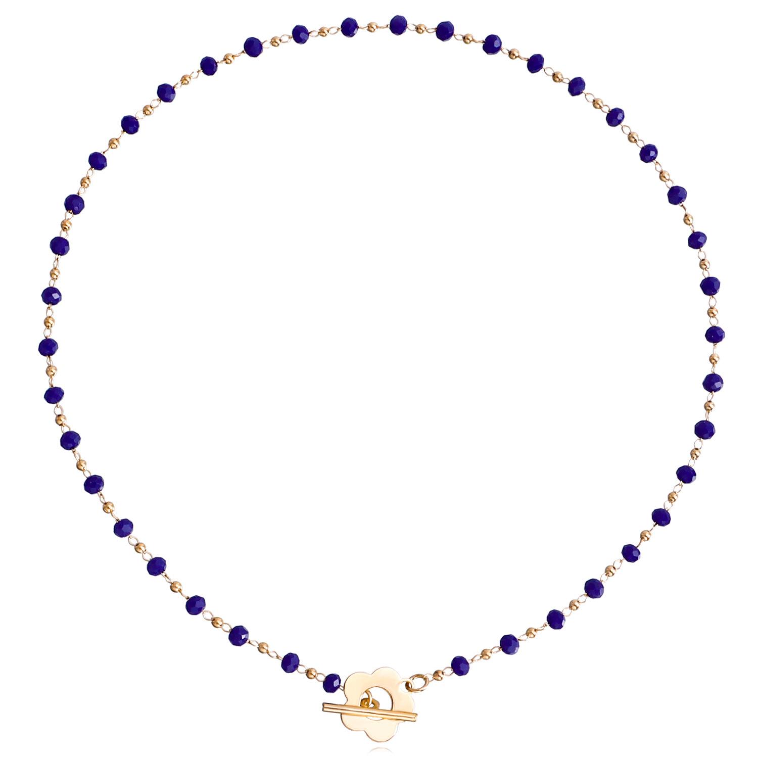 

Temperament Black Crystal Glass Bead Chain Simple OT Buckle Short Flower Necklace