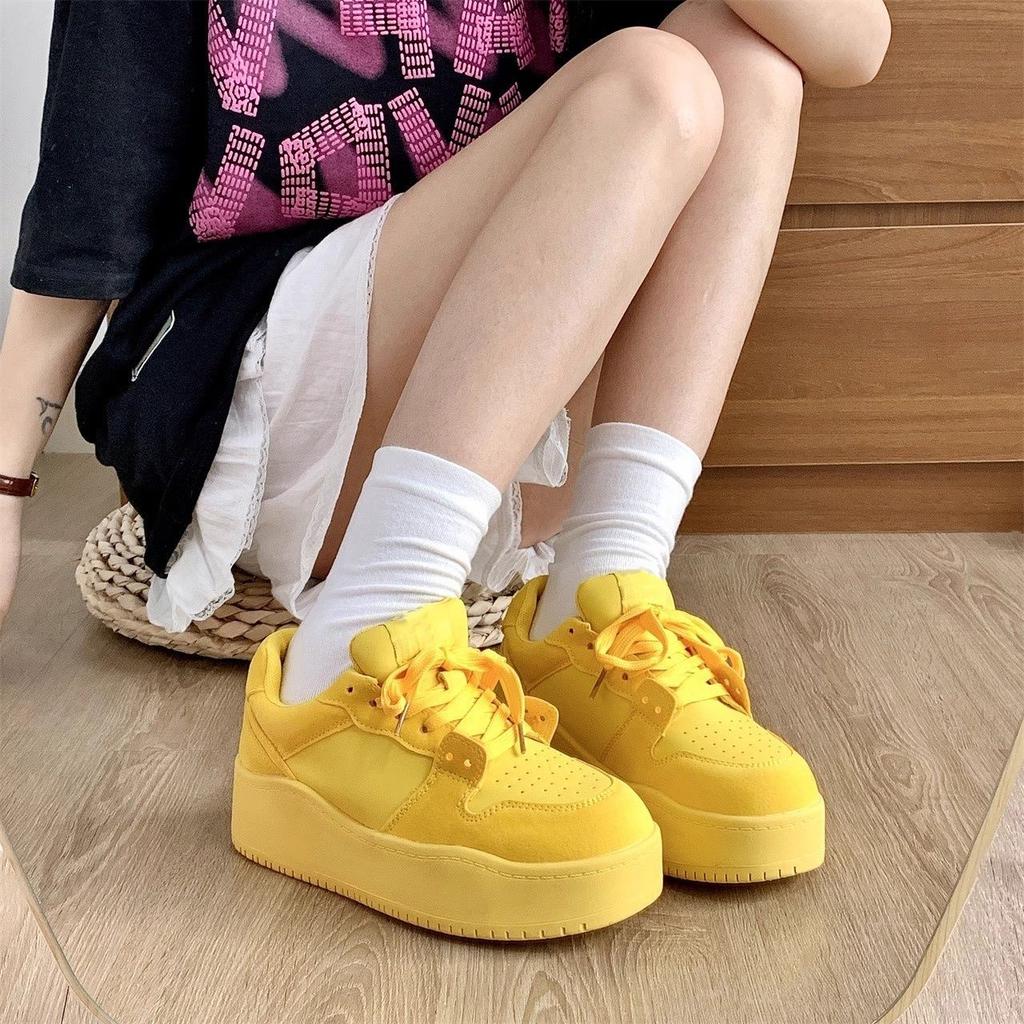 Dopamine Thick-soled Heightening Versatile Breadboard Shoes Women's Ins Summer New Yellow Casual Shoes