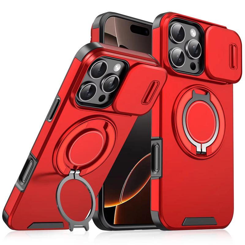 Magnetic Ring Stand Phone Cases For iPhone 16 15 14 13 12 11 Pro Max Plus Case For Magsafe Slide Camera Protection Armor Cover
