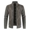 Stand Collar Long Sleeves Fleece Lining Sweater Coat Men Autumn Winter Geometric Pattern Zipper Placket Knitted Outerwear