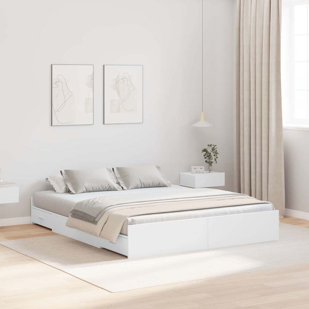Storage Bed Frame White 140 x 200 cm Particleboard