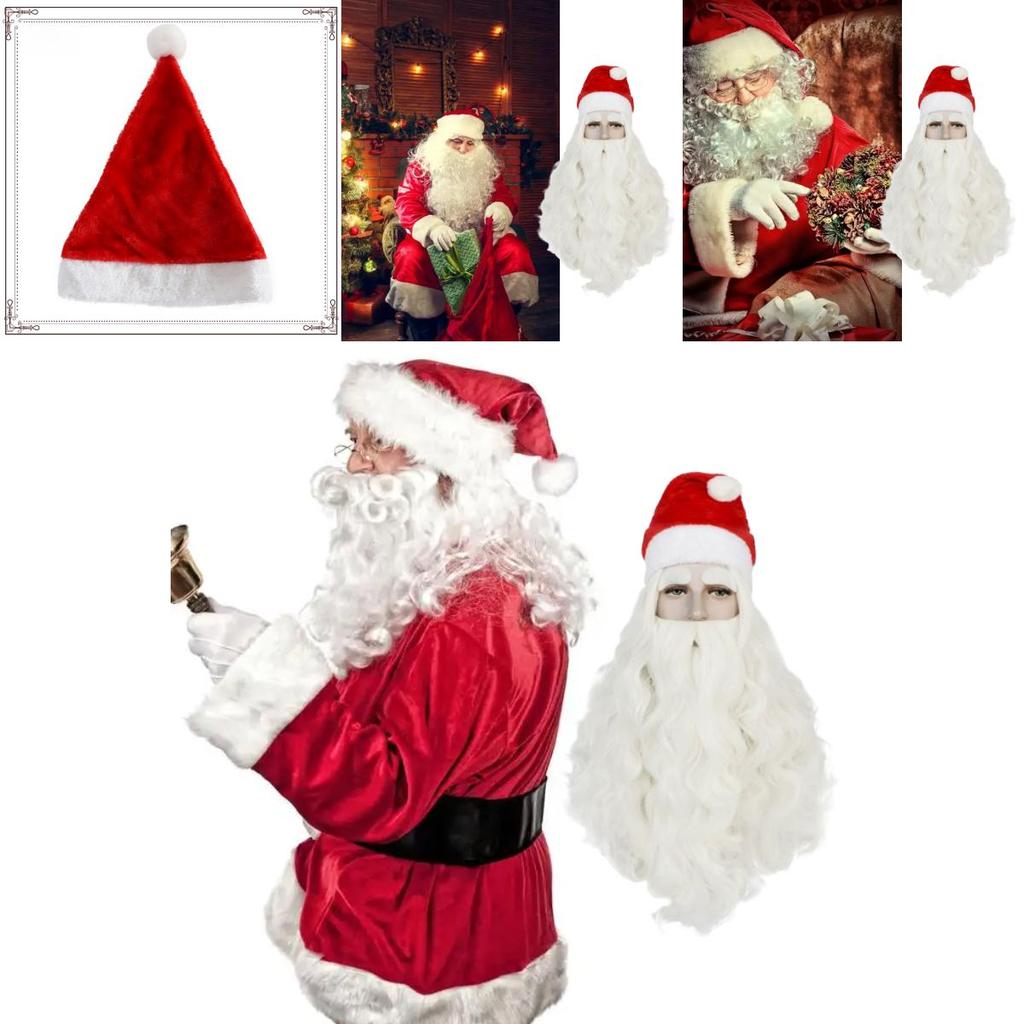 Christmas Santa Wig And Beard Set For Men With Long White Hair For Holiday Party Costumes