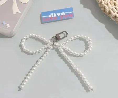 

korean Handmade Shoes Clip Double Layered Pearl Bead Bowknot Charm Shoe Buckle Decoration Bag Pendant Bow Key Chain Accessories белый