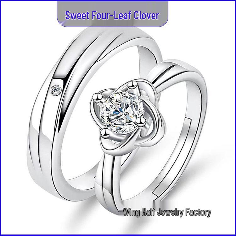 Adjustable Couple Rings: Korean Style White Gold Plated Valentine's Jewelry