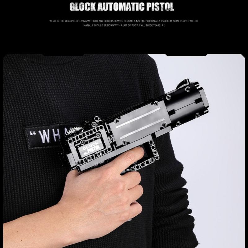 MOULD KING Blocuri creative de jucării Pistol The Glock Model de pistol automat Blocuri de construcție Cărămizi Jucării pentru copii Cadouri de Crăciun
