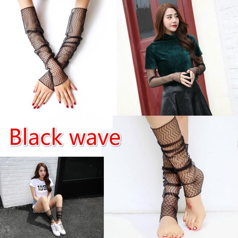 Women's Sun Protection Cuff Summer Driving Ice Sleeve Thin Mesh Socks Feet Dual Use Lace Gauze Gloves