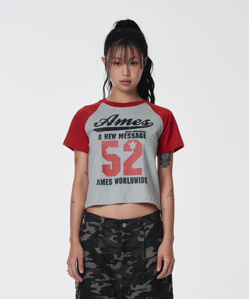 AMES-WORLDWIDE 52 Logo Raglan Tee Red