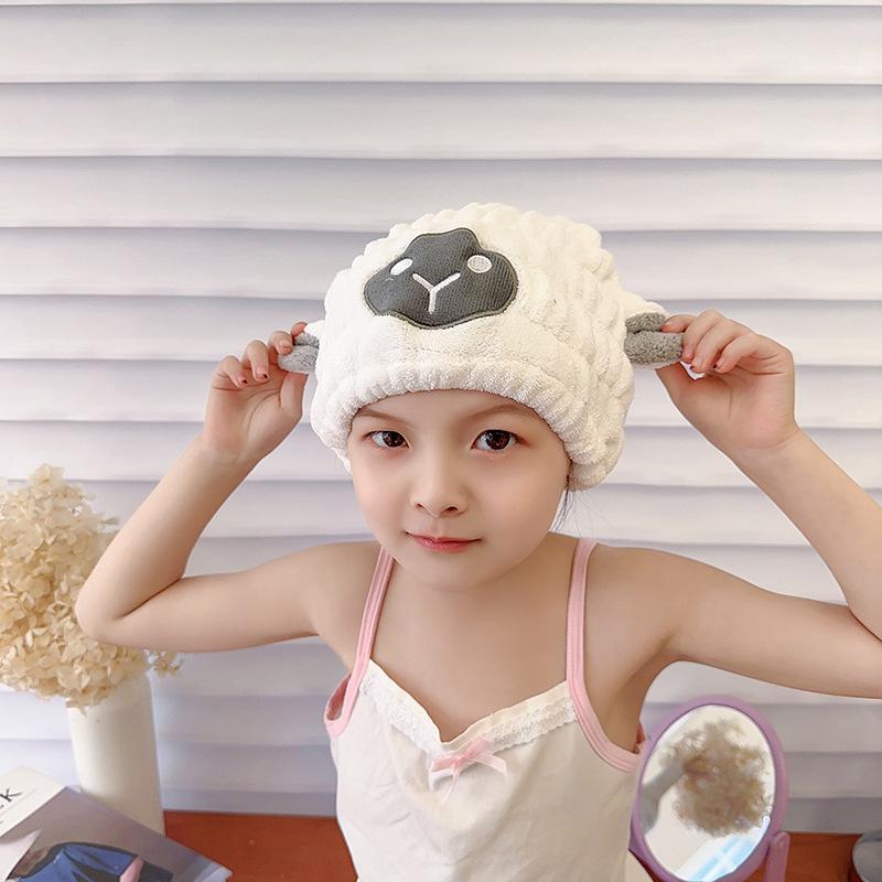 Children's Dry Hair Cap Coral Velvet Cartoon Rabbit Ear Suction Cap Female Adult Shower Cap