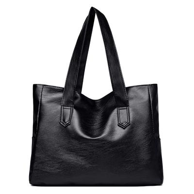 Bolsa Tote Simples Nova de Couro PU Macio da Moda Estilo Europeu e Americano com Zíper, Bolsa de Ombro de Grande Capacidade