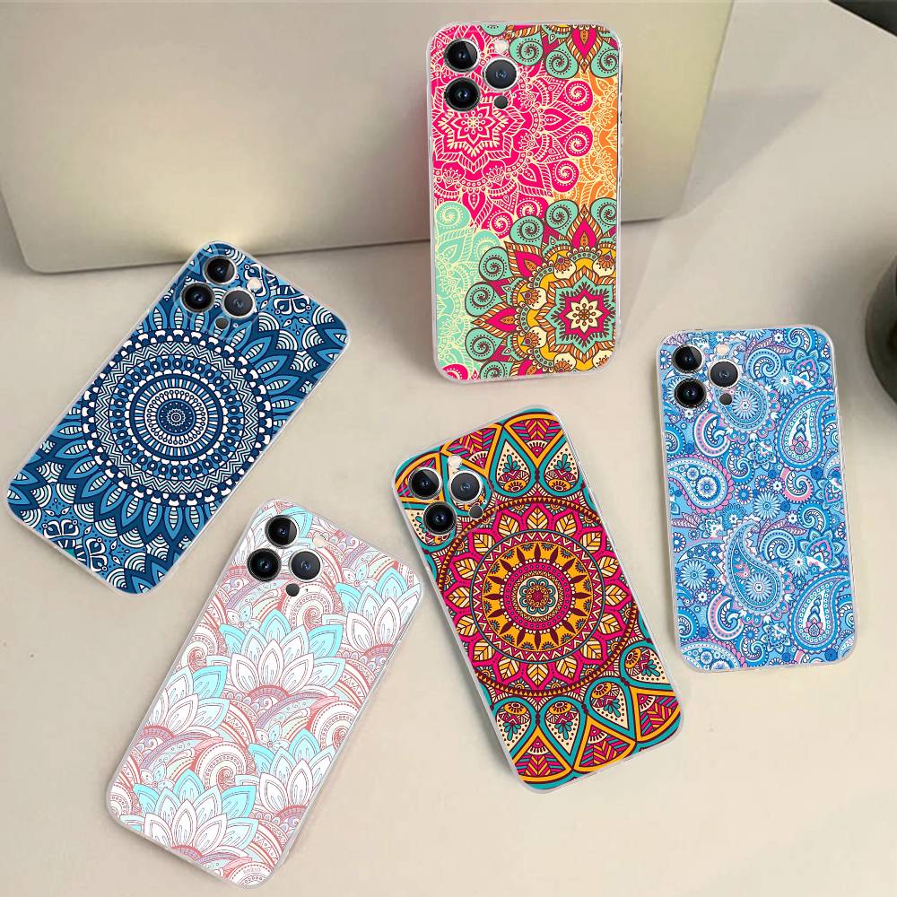 Mandala Painting For iPhone 11 12 13 14 15 16 17 Pro Max Plus 13 Mini Silicone Soft Transparent Back