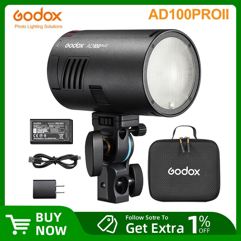 Godox AD100ProII 100Ws 1/8000s HSS TTL Mode Strobe Pocket Flash for Portrait Photography with 1.5s Recycle Time HD Color Screen