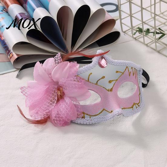 Fancy Dress Accessory Masquerade Masque for Women, Glitter Venetian Half Face with Side Floral Party Flower And Feather Halloween Costume, Mardi Gras,