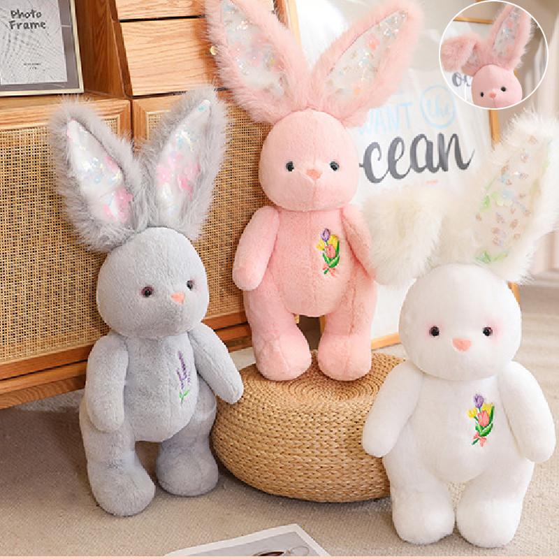 Adorable 60cm Grey Pink And White Rabbit Plush Toy Pillow For Girls Cozy Bedtime Companion