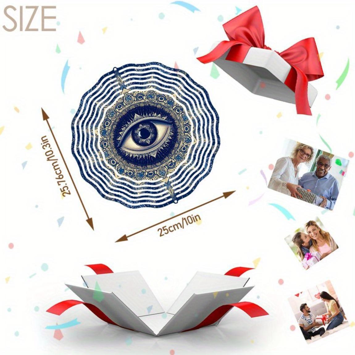 

Металлическая ручная работа Колокольчик ветра «Синий глаз» - Мандала, подвесной декор для сада, патио, балкона | Защитный символ, расслабляющие успокаивающие звуки 01A