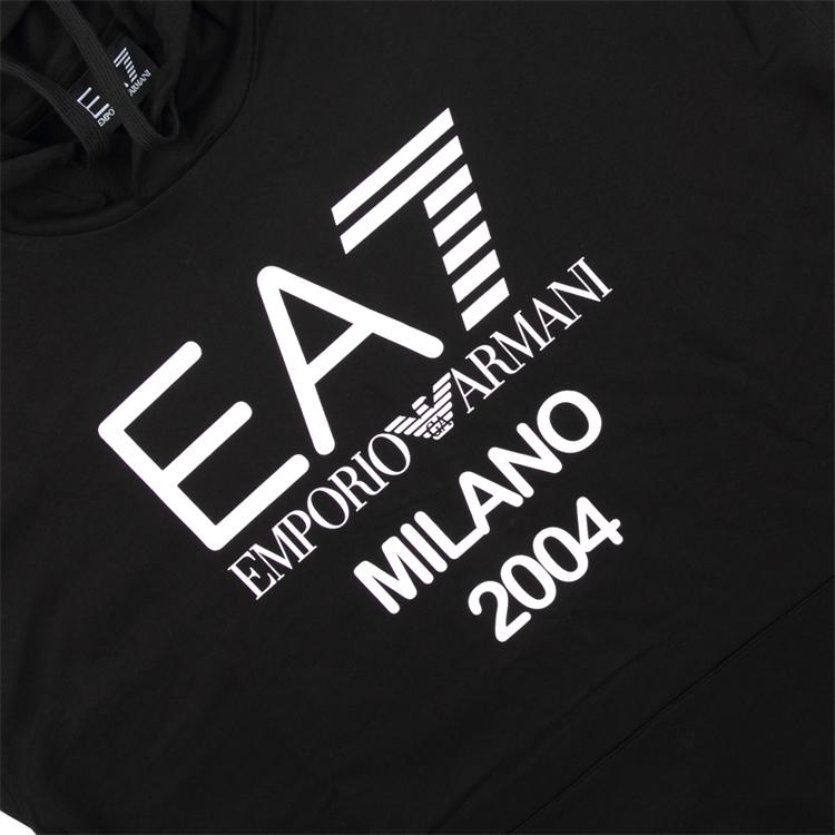 Emporio Armani EA7 SS23 Logo Letter Stripe Printed Hoodie Men Hoodies Black 3RUM04-PJ2SZ-1200