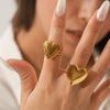 18K Gold Stainless Steel Patterned Heart Ring Heart-shaped Open Band Women's Non-fading Titanium Steel Jewelry