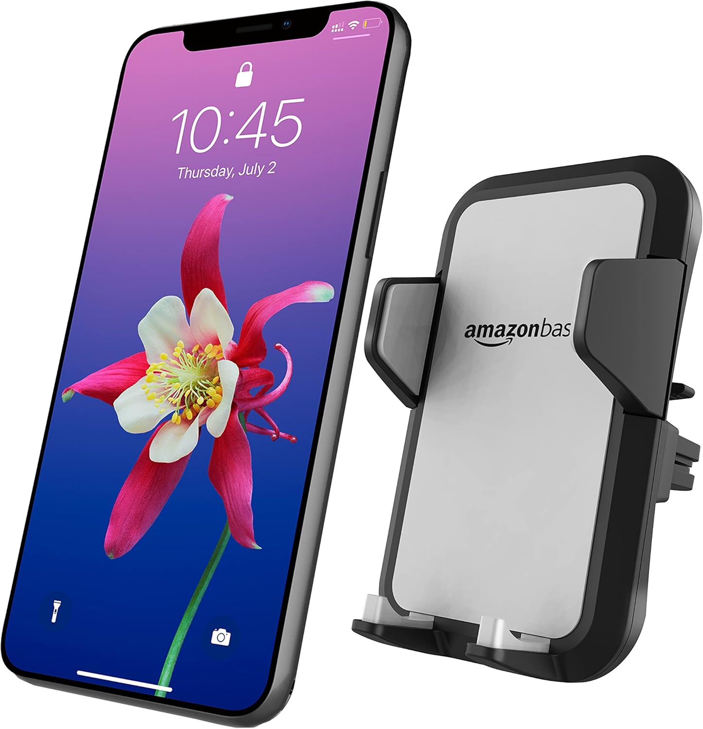 Basics Universal Portable Smartphone Holder for Car, Easy to Install Air Vent Mount, Adjustable and Secure, Grey United States