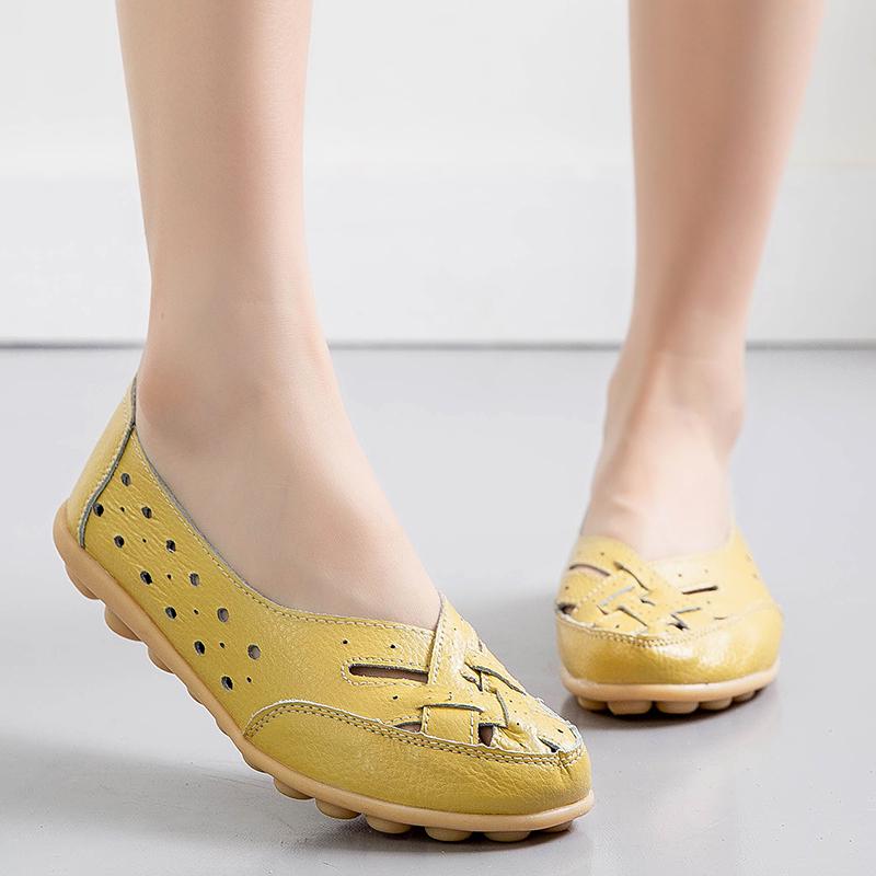Fashion Women Shoes For Summer Flats Soft Leather Shoes Flat Slip On Loafers Women Casual Shoes Breather Moccasins Nursing Size 44