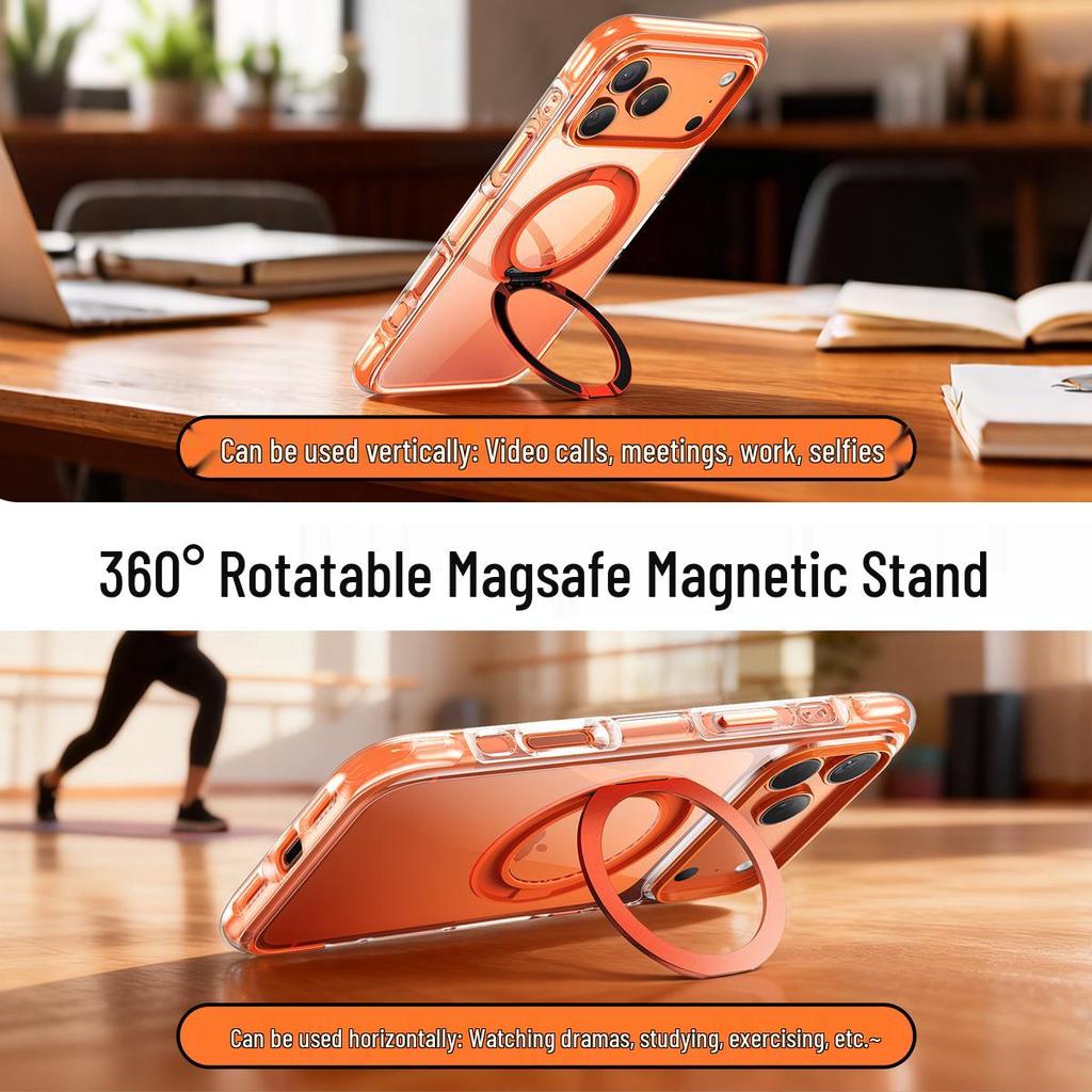 Compatible with Apple 17 Pro Max: 360° Magnetic Bracket Case; Apple 16: Transparent Airbag Case; and Couple 15.