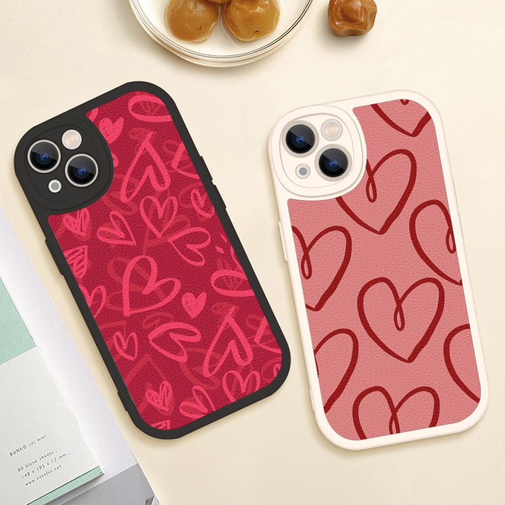 Dla Iphone14 Słodkie Etui na Telefon z Sercem Miłości dla Iphone 14 13 11 12 Pro MAX 13 12 MiNi 7 8 14 plus X XS XR Ochronne Pokrowce ze Skóry Jagnięcej