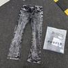 Mens Slim Fit Distressed Denim Jeans With Embroidered Patch Vintage Ink Wash Stretch Cotton Streetwear Style