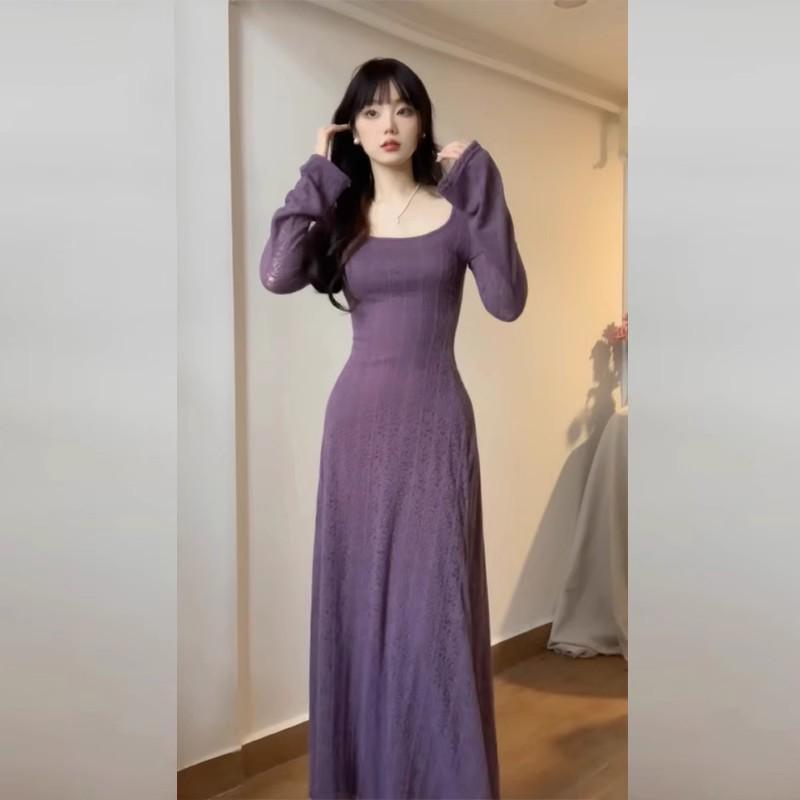 

2025 Autumn Elegant French Knit Bodycon Dress Set M (45/55kg)