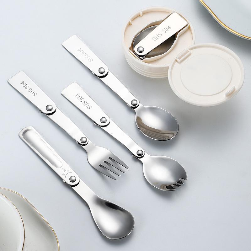 304 Stainless Steel 3-Fold Portable Spoon-Fork for Outdoor Use