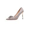[Spot] Silver bow high heels women's 2025 new pointed stiletto crystal wedding shoes Xiuhe wedding dress