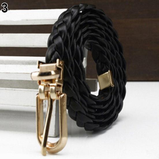 Women Buckle Strap Waistband Braided Faux Leather Vivid Narrow Thin Waist Belt