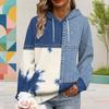 Women Plus Size Navy Blue Printed Long Sleeve Drawstring Hoodie With Kangaroo Pocket