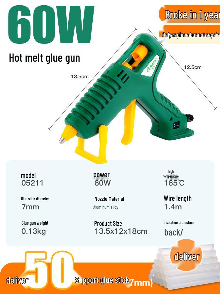 SATA Industrial High-Power Electric Glue Gun, 60-100W for DIY, Compatible with 7-11mm Glue Sticks