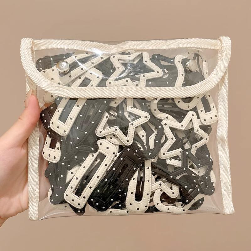 Clips de păr stea cu buline alb-negru pentru femei - Clips drăguț pentru breton lateral, Clips nor BB, Ac de păr pentru frunte și păr rebel