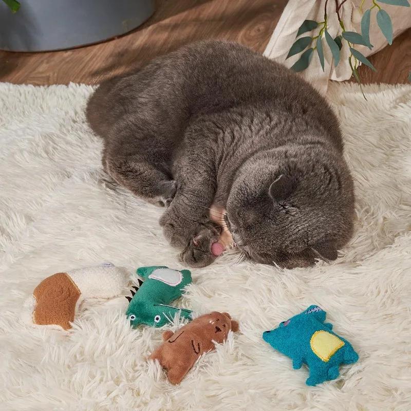 New Cats Natural Catnip Plush Toy Dinosaurs Penguins Mice Bite Chew Molar Tooth Interactive Game Cat Accessories Pet Dog Cat