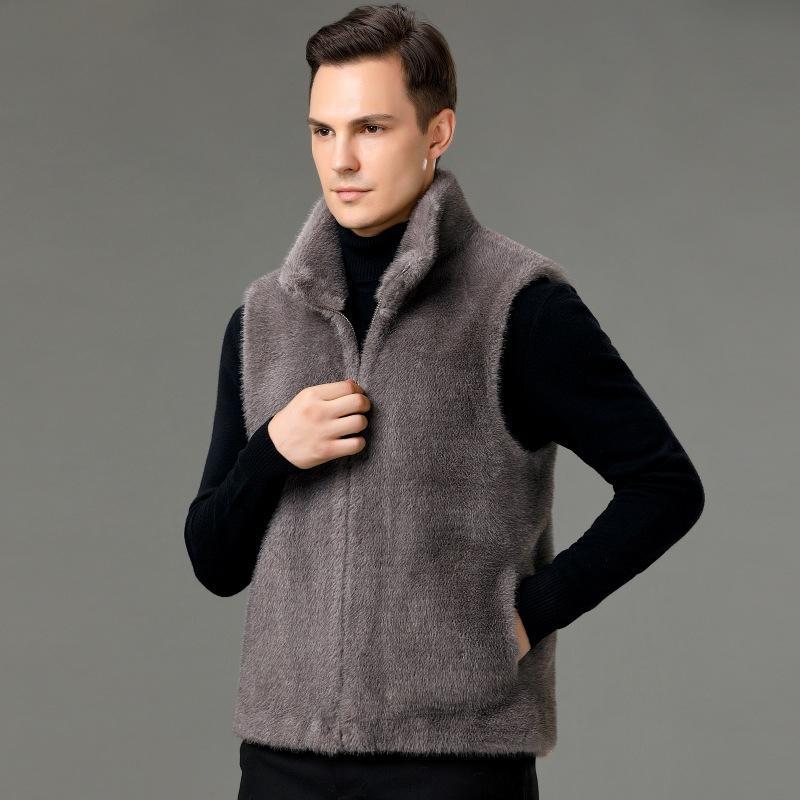 Stand Collar Vest Men's New Winter Gold Mink Velvet Men's Vest Zipper Reversible Men's and Women's Same Style Waistcoat