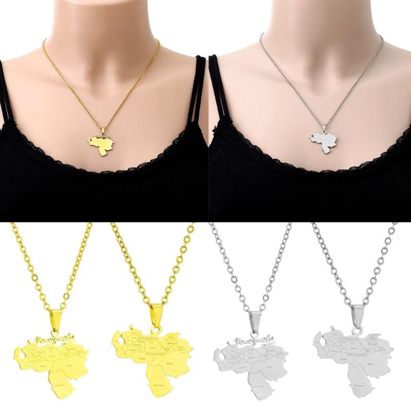 Stainless Steel Outline Venezuela Map Pendant Necklace Heart Map Jewelry