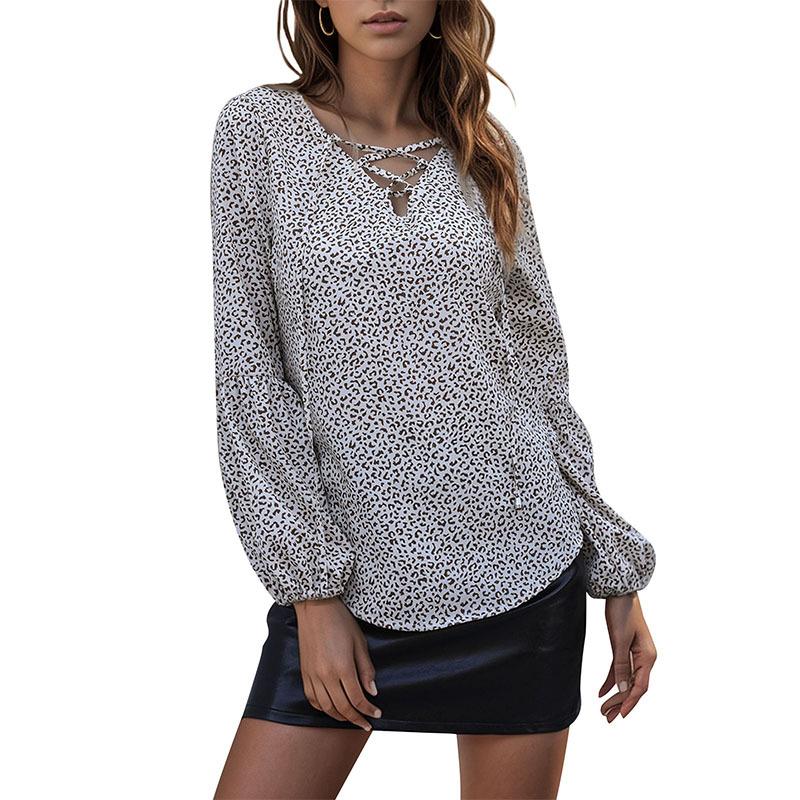 Clothing Fashion Casual Tops Shirts Fashionable Casual Temperament Strictly French Tops Leopard Print V-Neck Loose Tie-Dye Long Sleeve Vintage Shirt