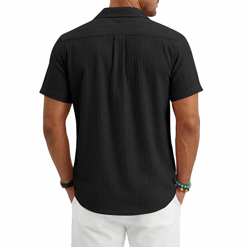 Loose Cuban Collar Short Sleeve Shirt Men's Summer Casual Solid Color Beach Shirts Men
