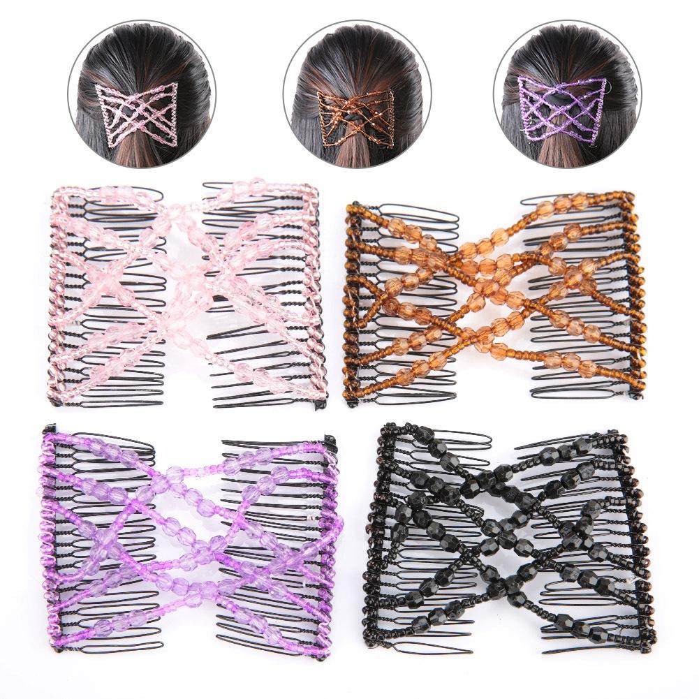 Magic Hair Comb Clip Beads Stretchy Double Comb Hair Disk