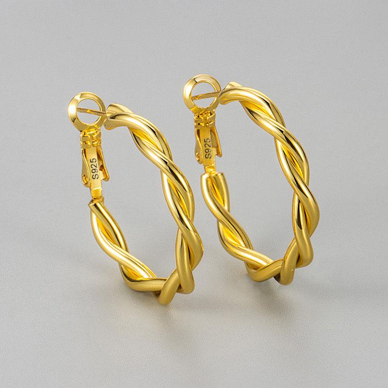 925 Sterling Silver Earrings For Women Trendy Gold Color Geometric Earring Jewelry Prevent Allergy Party Accessories Gift