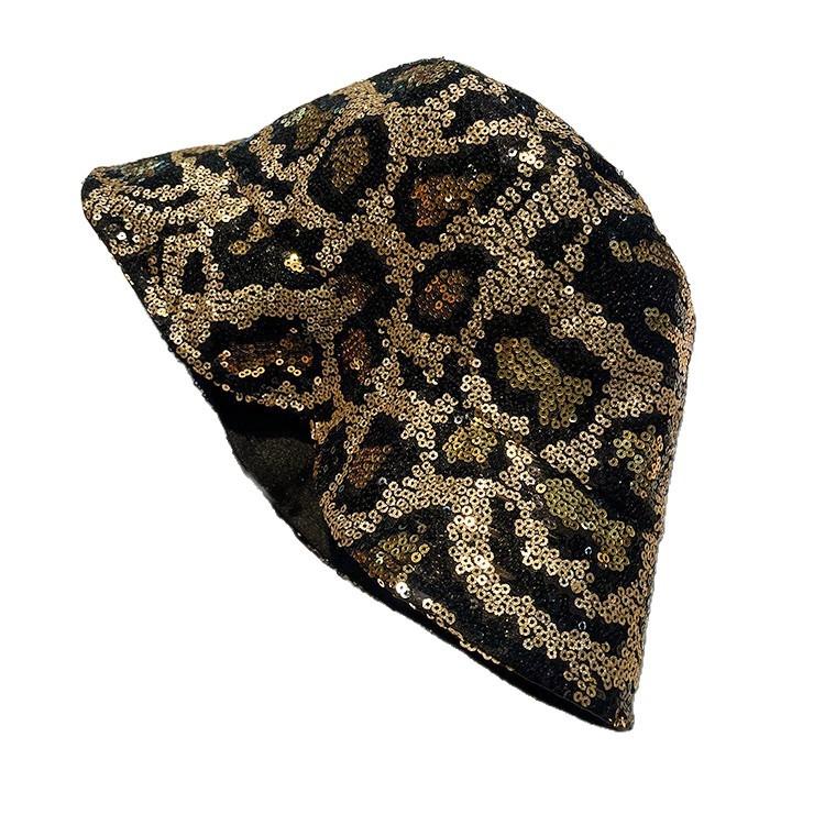 Sequined Leopard Print Bucket Hat Spring and Autumn Hat Women's Double-sided Bucket Hat Showing Face Small Sunshade Basin Hat