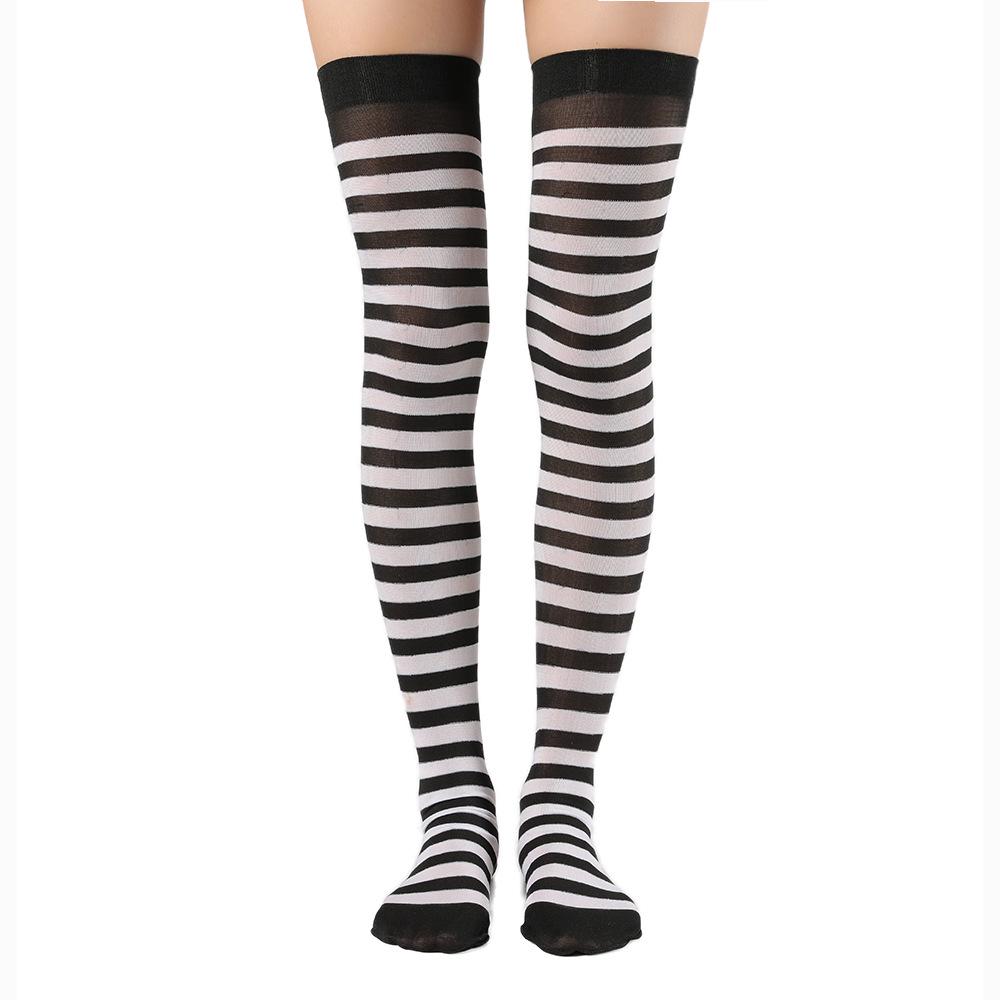 Halloween & Christmas Striped Thigh-High Cosplay Socks: Women's Slimming Over-the-Knee Stockings