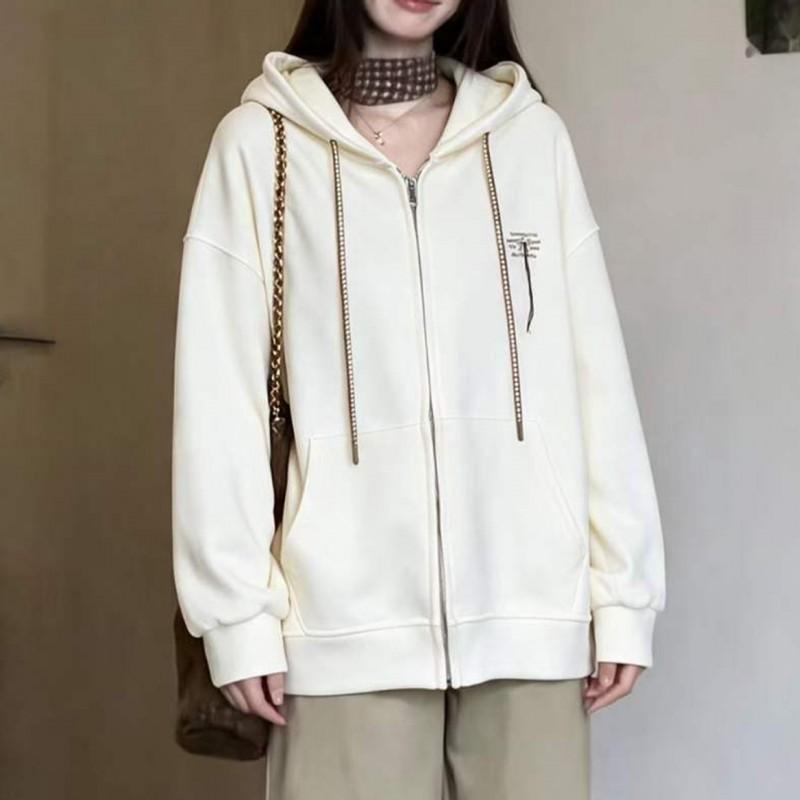 Womens Oversized Hooded Zip-Up Sweatshirt Jacket Casual Loose Fit Cotton Blend Long Sleeve 2026