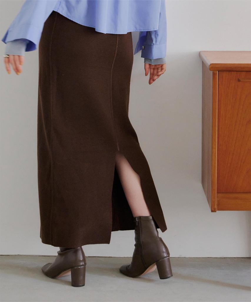 Titibait Slit Tight Knit Skirt AYXP2978 PS Brown Women's (XS-S)