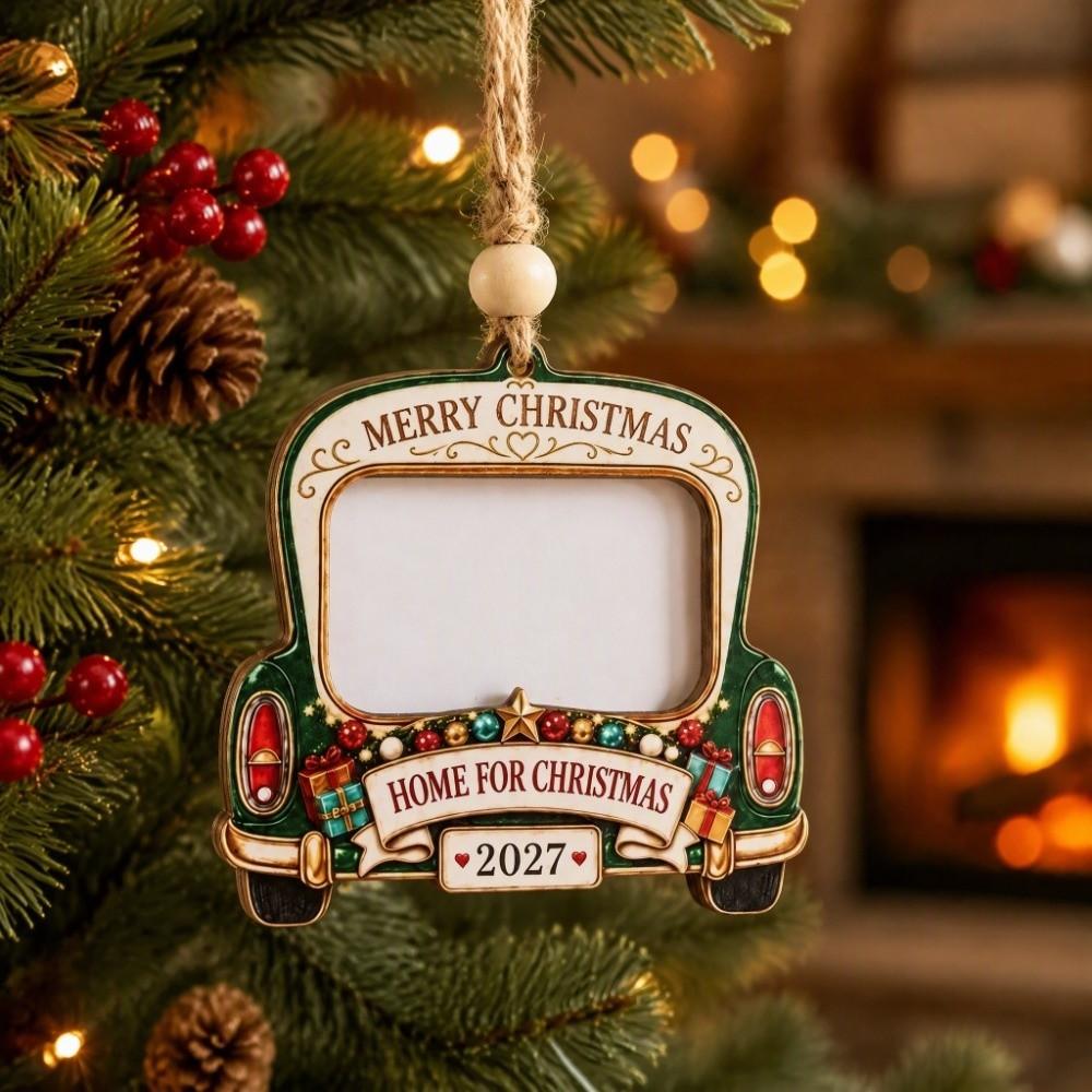 Wooden Car-Shaped Picture Frame Snowman Hanging Picture Frame Ornaments New Year