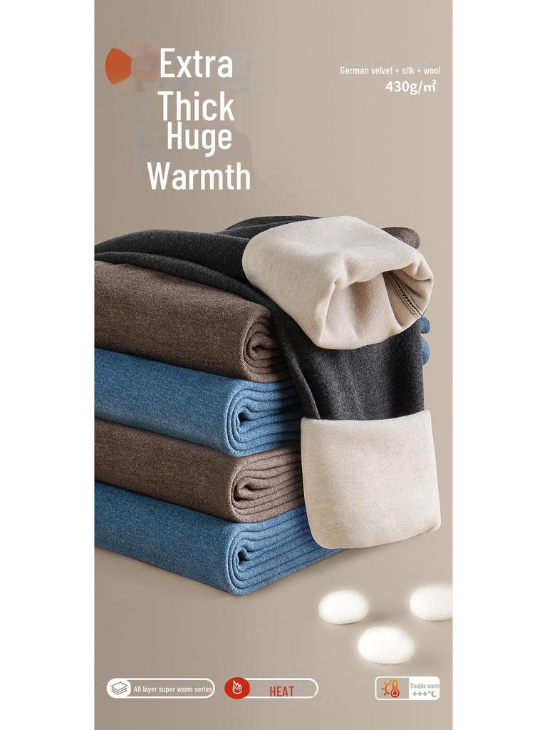 Super Thick Silk Wool Men's Warm Pants: Plus Velvet, Cold-Proof Leggings for Autumn & Winter