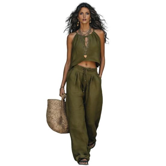 Completi da Donna 2 Pezzi Top Corto Senza Maniche e Pantaloni Lunghi a Gamba Larga Set Coordinati Casual Abbigliamento Estivo per Viaggi Vacanze Relax