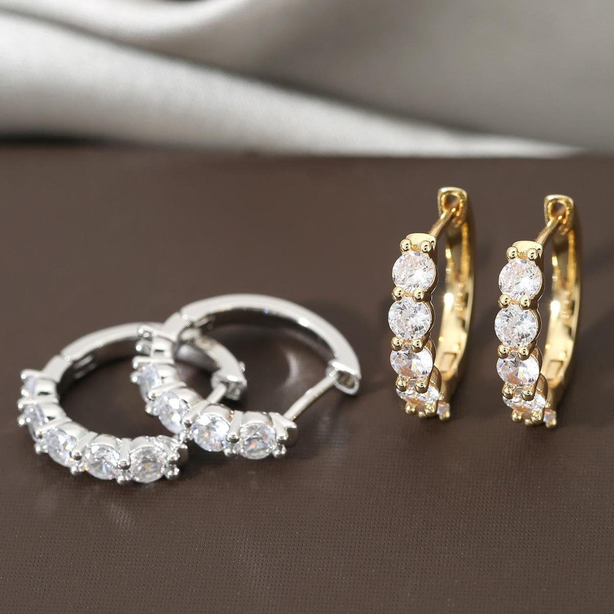 

Zircon-Studded Trendy Hoop Earrings for Women серебряный