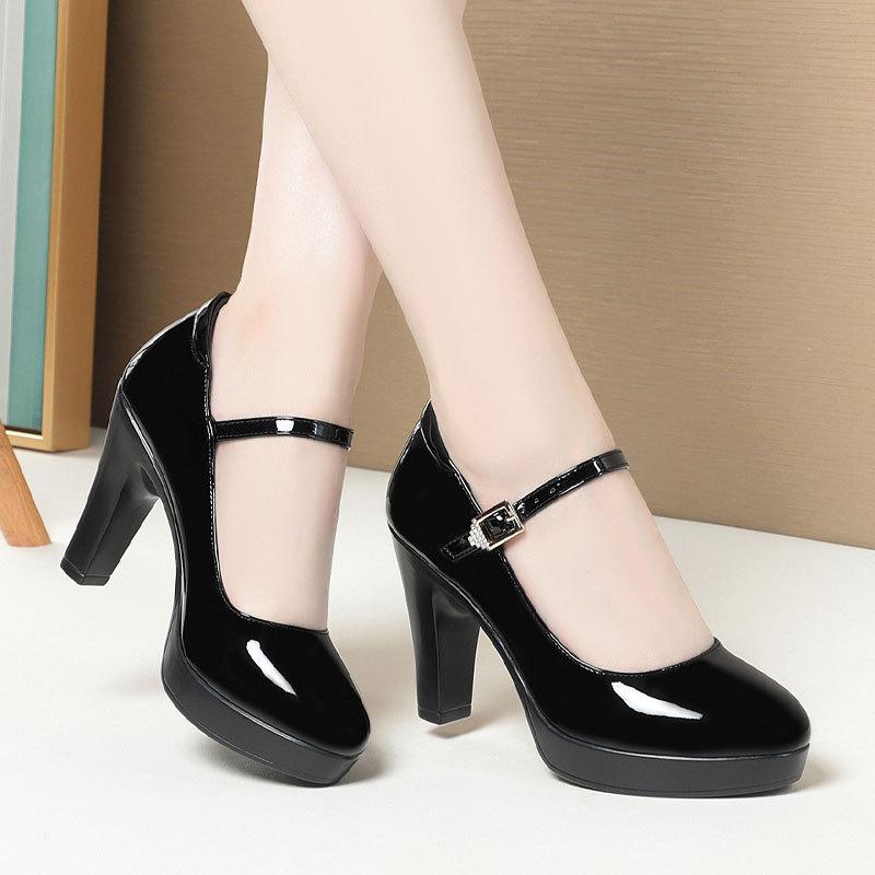 

9cm 11cm Breathable Comfortable Shallow Mouth Soft Leather Mary Janes Platform Shoes 2025 Block High Heels Shoes for Model Mom 34