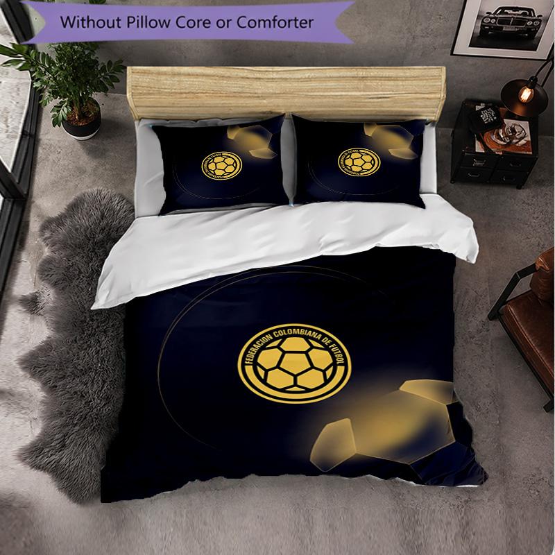 Colombia Football Pattern 3 Pieces Bedding Set Soft Microfiber Duvet Cover with Pillow Cases for Bedroom