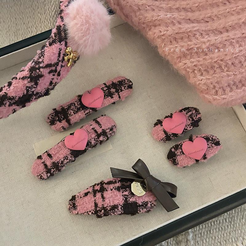 

Pink Tweed Heart Fringe Hair Clip and Headband for Women